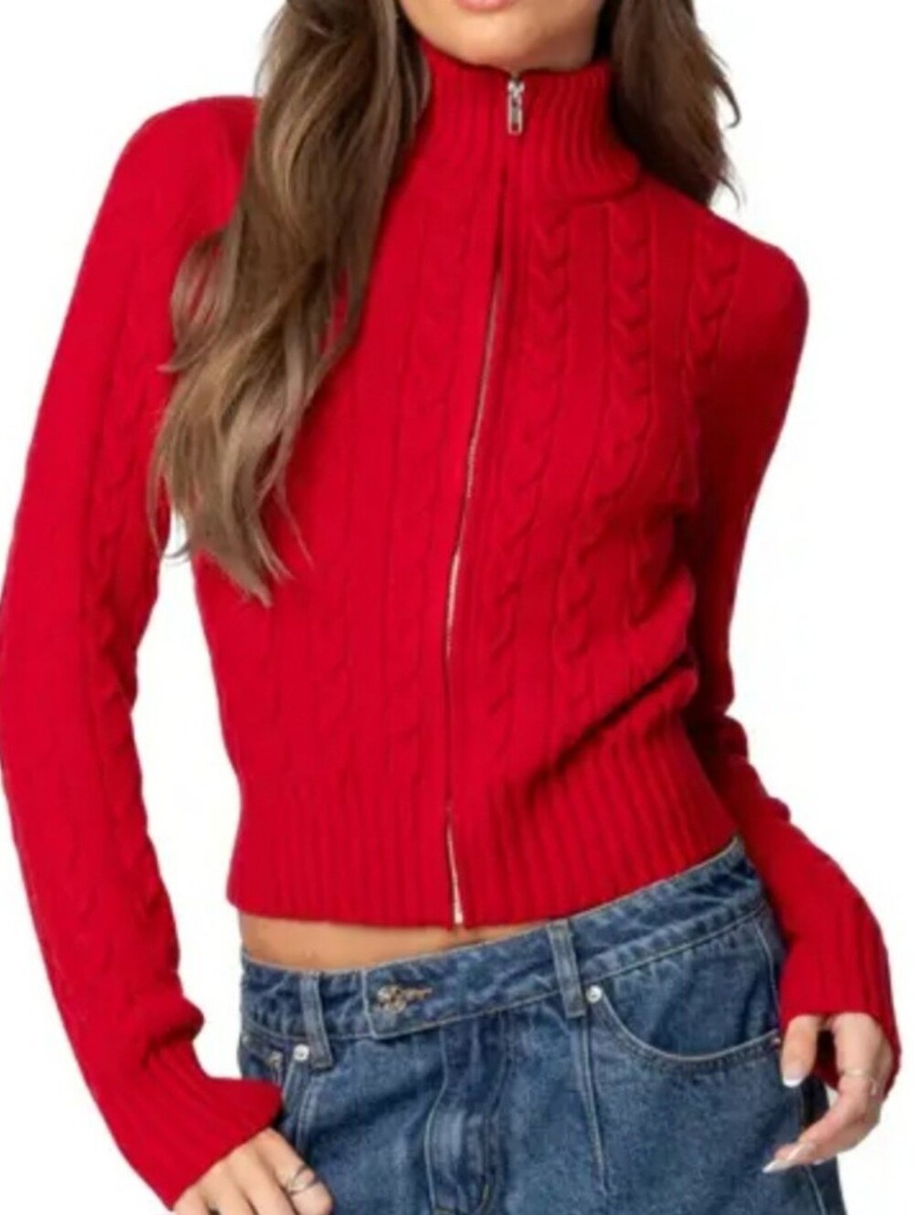 Madison Studio Cashmere Full Zipper Front Cardigan.